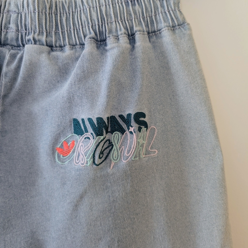 Adidas Always Original Denim Track Pants Jeans Wide Leg Light Blue Wash Small - Picture 11 of 17
